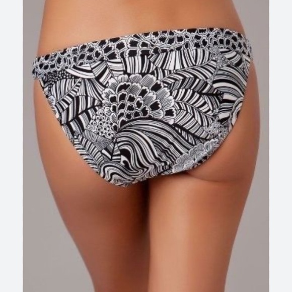 Trina Turk black and white shell bikini bottom gold medallion - Picture 2 of 7